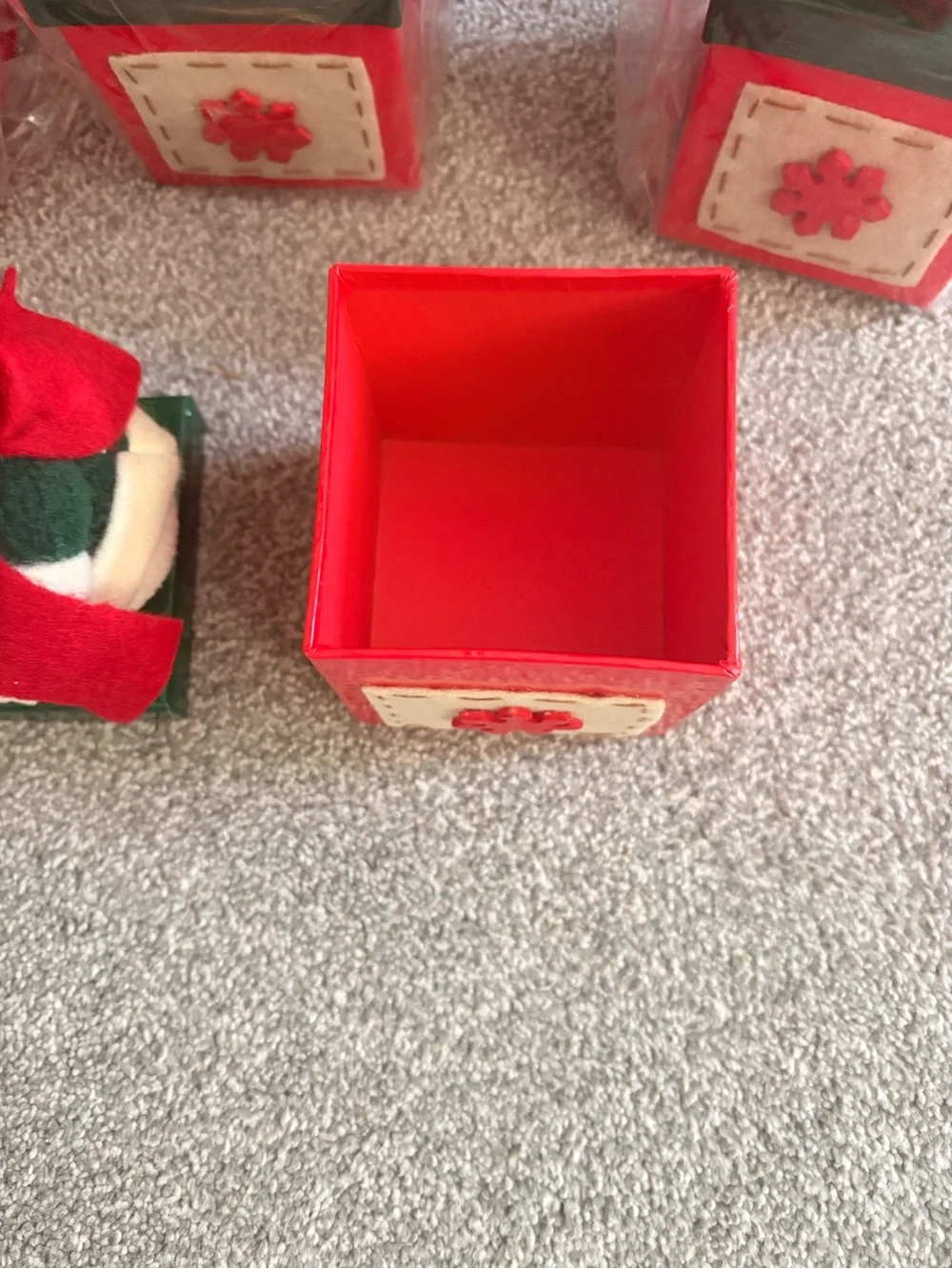 Hand Crafted Red and Green Christmas Character Gift Boxes
